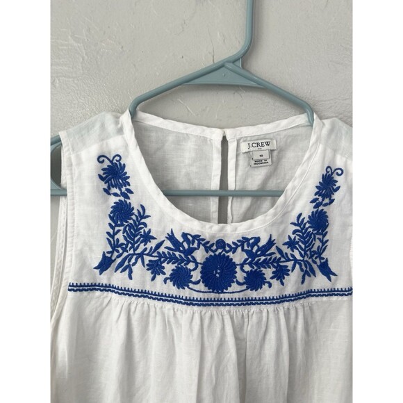 J CREW Embroidered Top White Linen Blend Shirt Size 10 Boxy Swing Blouse - Picture 2 of 5